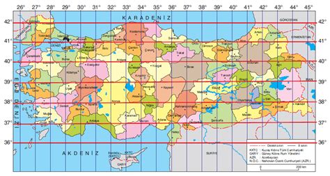 türkiye meridyen ve paralel haritası